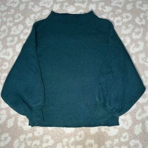 Line + Dot Teal Balloon-Sleeve Mock Neck Sweater
